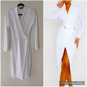 PrettyLittle Thing White Blazer Wrap Front Long Sleeve Midi Dress